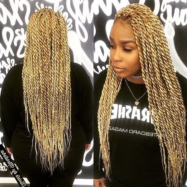 Best Senegalese Twist Hairstyle Ideas (2018) With Blonde Braided And Twisted Ponytails (View 5 of 25)