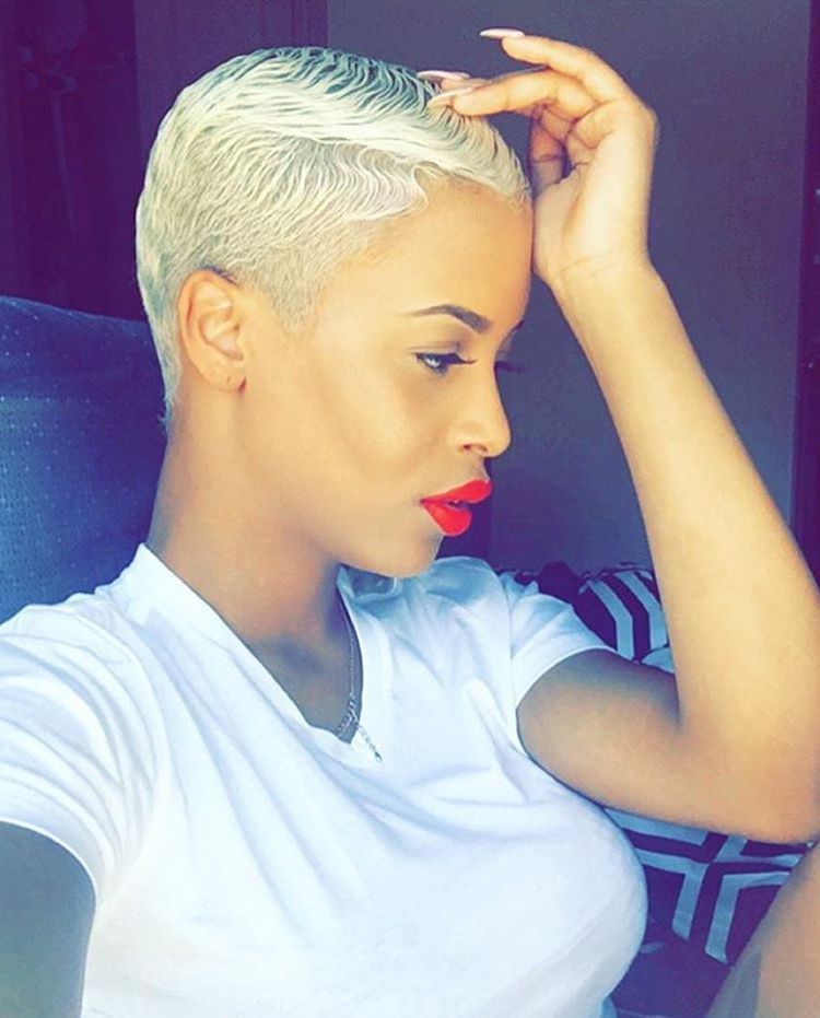 Blonde Slicked Down Pixie Cut Or Twa. Black Women With Red Lipstick In Sleeked Down Pixie Hairstyles With Texturizing (Photo 3 of 25)