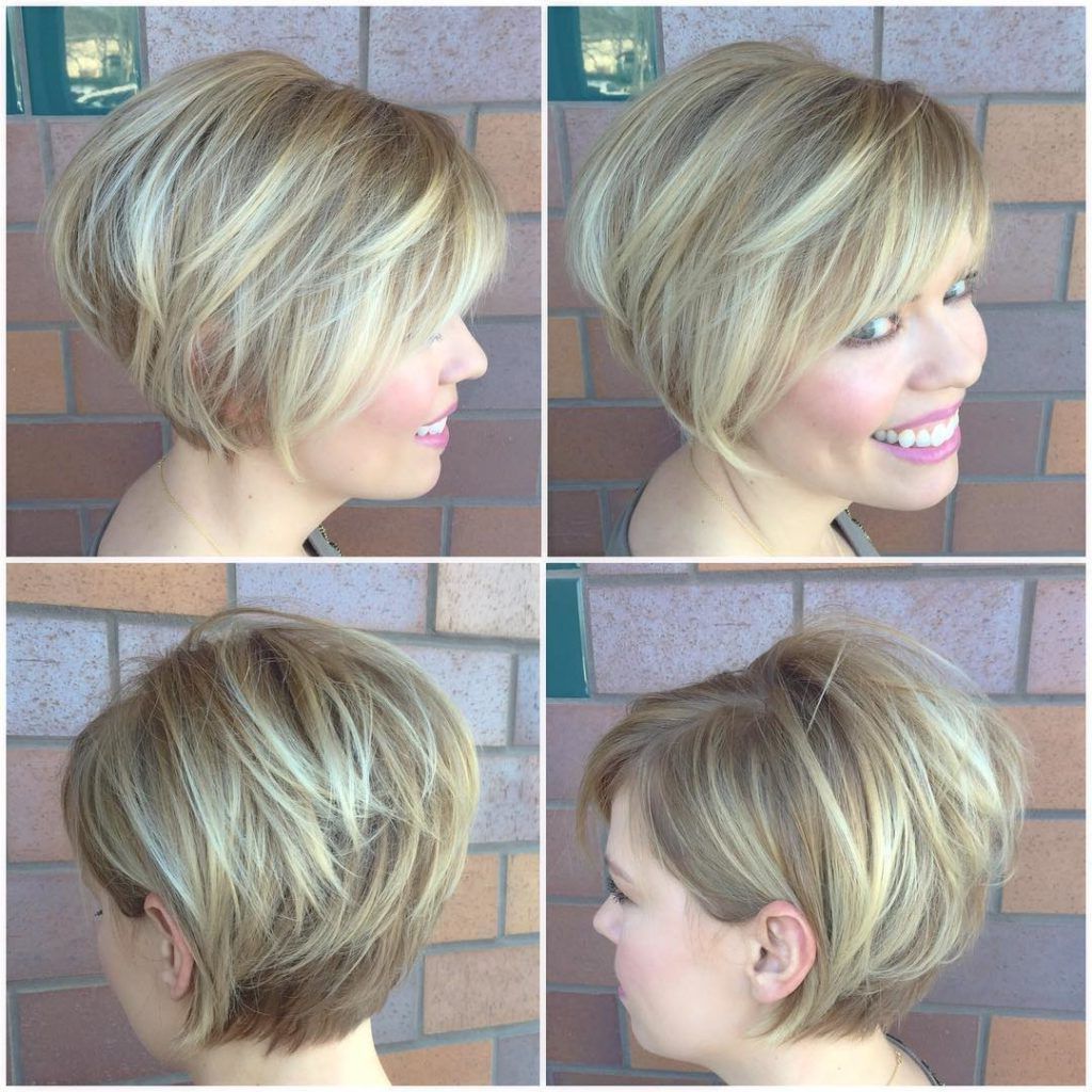 Blonde Stacked Bob With Side Swept Bangs And Highlights Short For Short Hairstyles With Side Swept Bangs (Photo 4 of 25)
