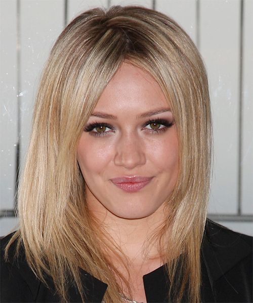 Hilary Duff Medium Straight Casual Hairstyle – Black Golden Hair Regarding Hazel Blonde Razored Bob Hairstyles (View 25 of 25)