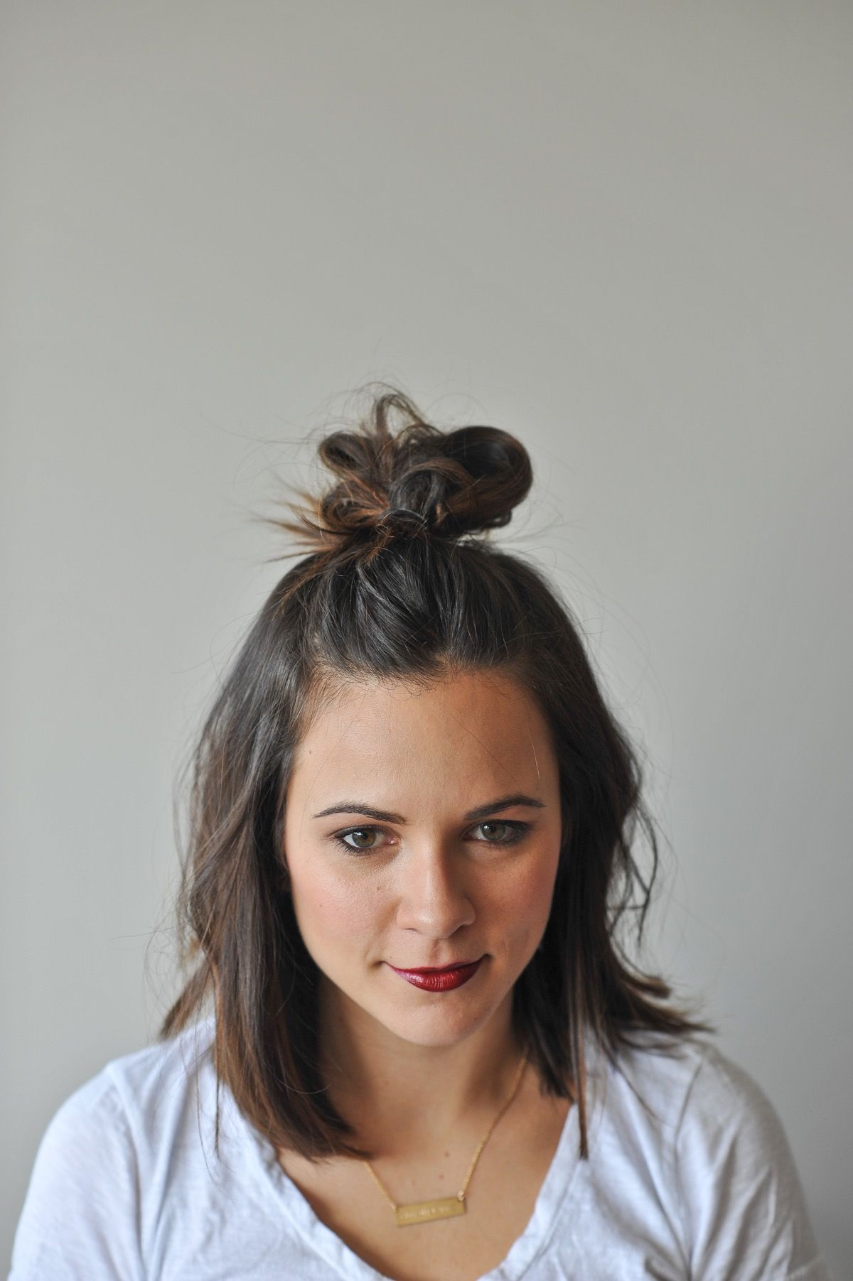 How To Do A Half Top Knot With Short Hair With Regard To Half Long Half Short Haircuts (Photo 8 of 25)