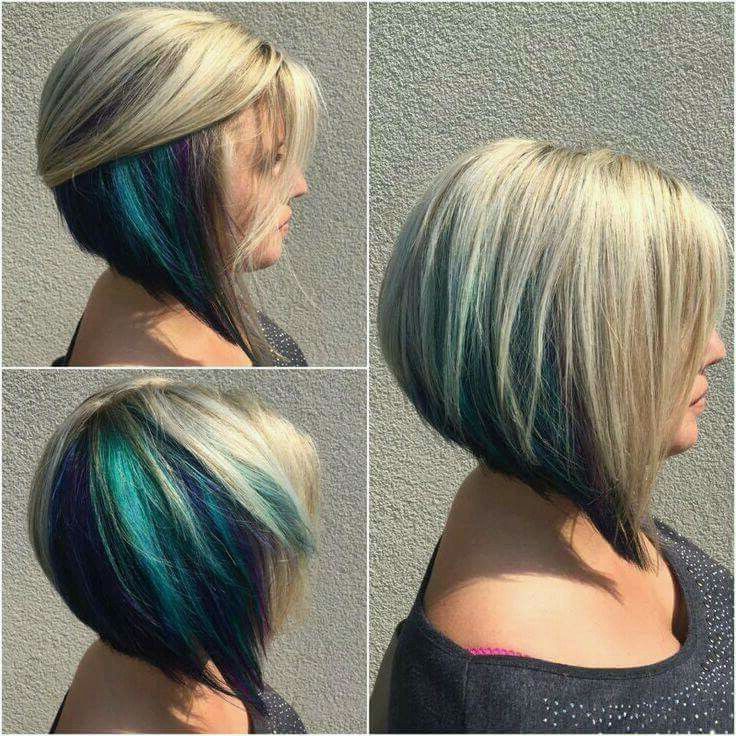 Inverted Bob W/peekaboo Highlights | Hair Styles In 2018 | Pinterest Regarding Extreme Angled Bob Haircuts With Pink Peek A Boos (Photo 3 of 25)