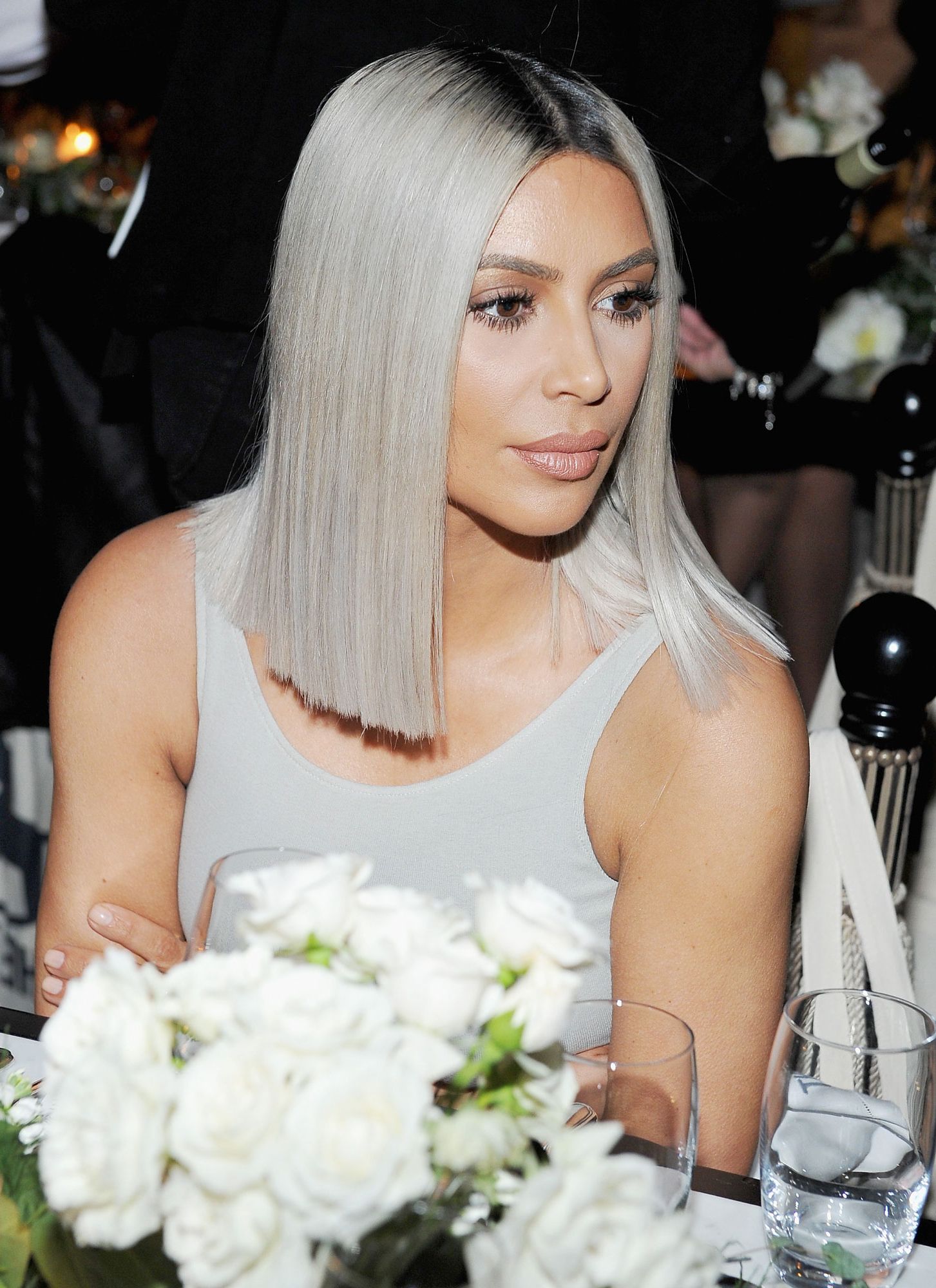 Kim Kardashian Shows Off Shorter Hair With Matching Dress | People Inside Kim Kardashian Short Hairstyles (View 14 of 25)