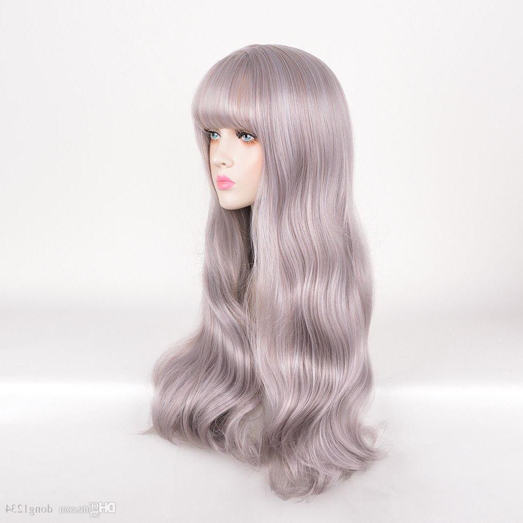 Long Curly Hair Mermaid Shine Silver Pink Mix Tapered Fringe Bangs Throughout Curly Hairstyles With Shine (Photo 21 of 25)