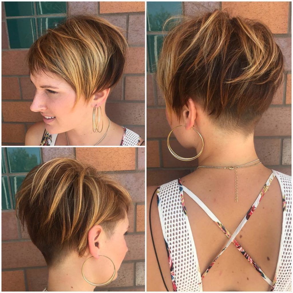 Messy Voluminous Brunette Undercut Pixie With Highlights Women's Within Short Hairstyles For Brunette Women (View 12 of 25)