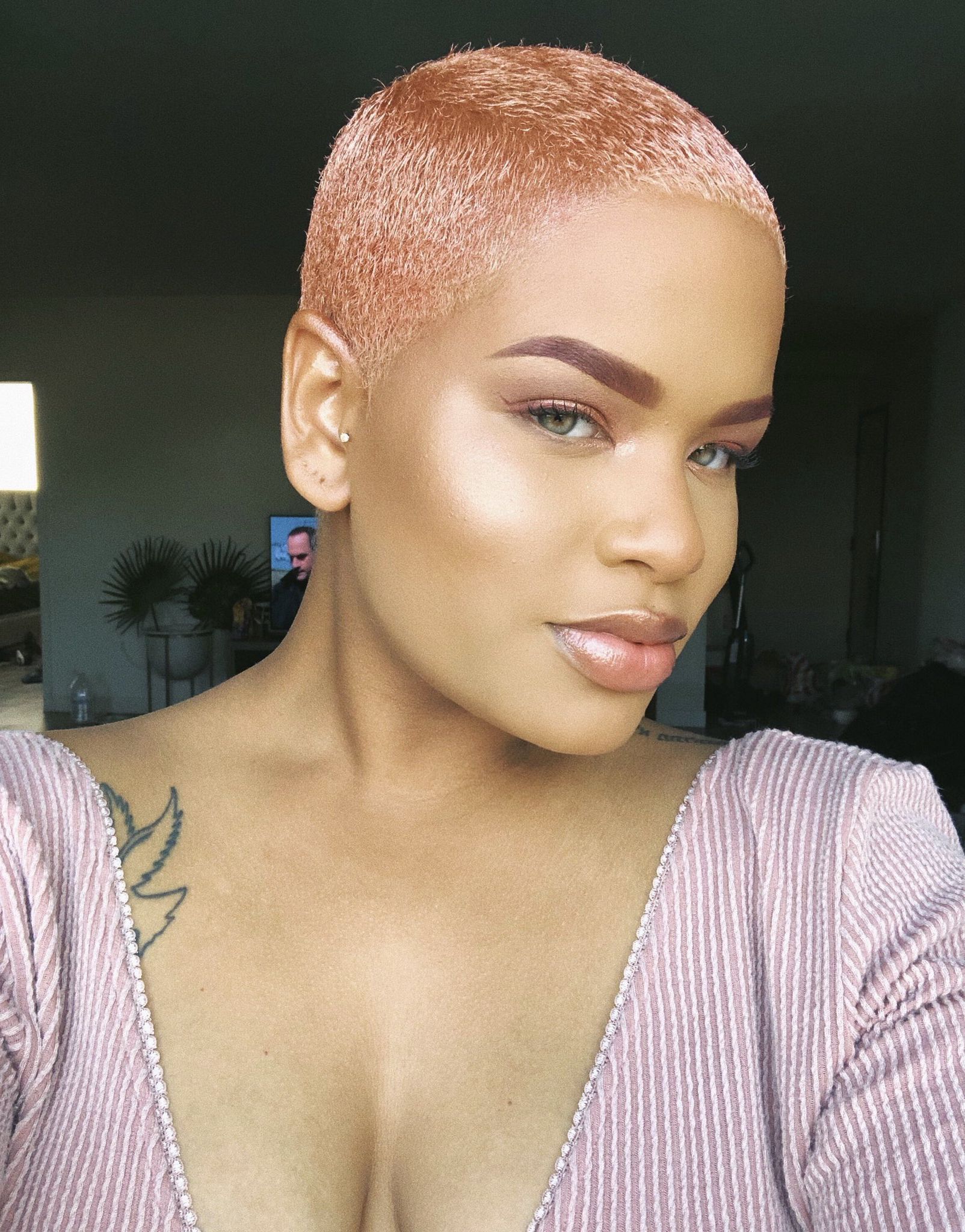 Of African Descent + Pink Dyed Hair + Light Eyes | Naturalistic In Pinks Short Haircuts (Photo 18 of 25)
