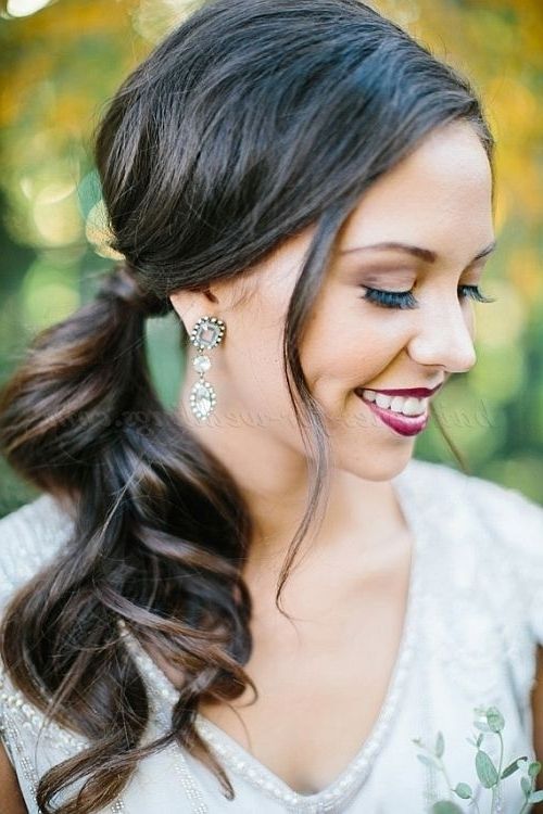 Ponytail Hairstyles – Wavy Side Ponytail Bridal | Wedding Hairstyles With Perfectly Imperfect Side Ponytail Hairstyles (View 8 of 25)