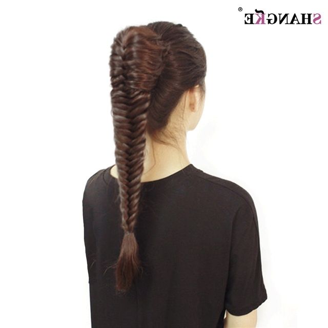 Shangke Long Straight Fishtail Braids Ponytail Clip In Plaited Rope In Fishtail Ponytails With Hair Extensions (View 1 of 25)