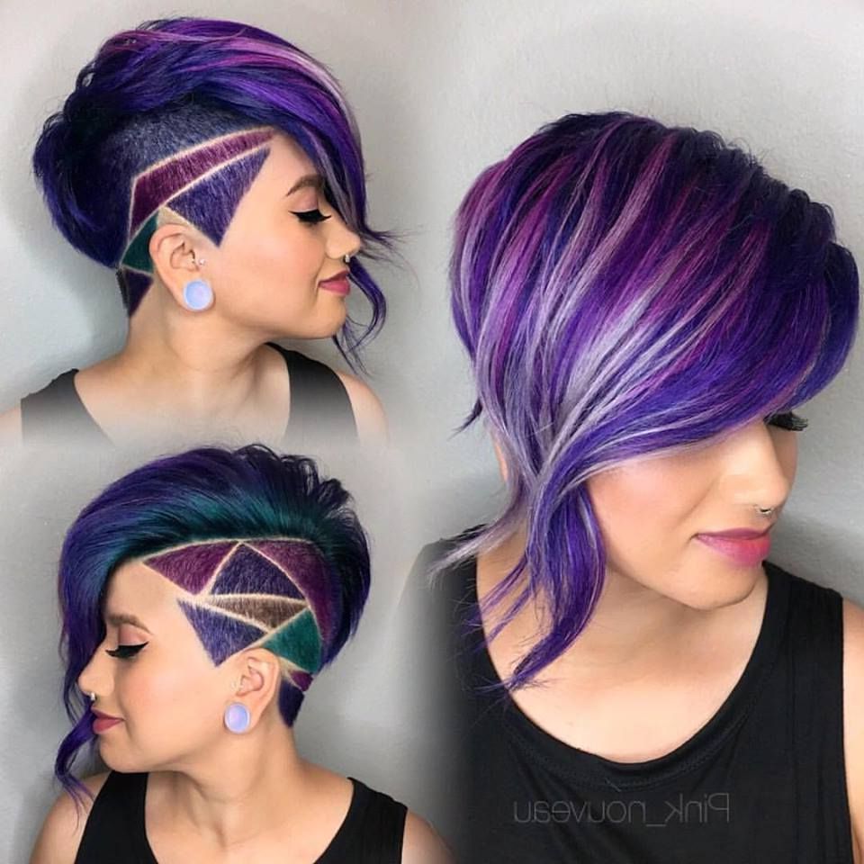 Shaved Side Bob With Purple Oil Slick Hair And Shaved Hair Design With Regard To Short Hairstyles With Shaved Sides (View 8 of 25)