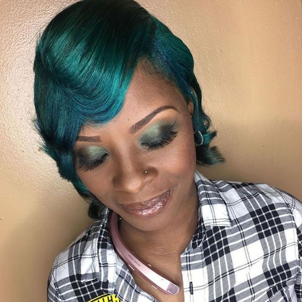 Short Hairstyles Green Hair Colors 2018 Black Women – Hairstyles Within Short Hairstyles With Color For Black Women (View 24 of 25)