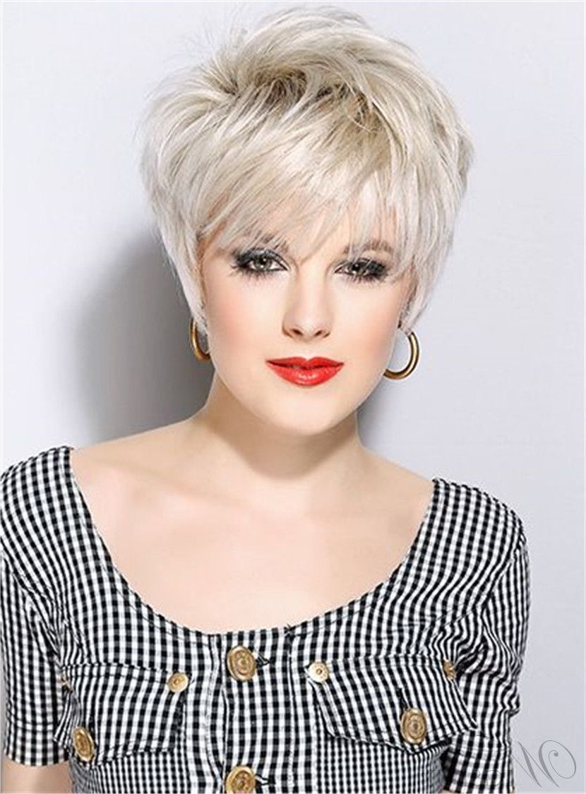 Short Straight Boy Cut Synthetic Hair Capless Wigs 8 Inches | Hair Inside Short Haircuts With Full Bangs (Photo 12 of 25)
