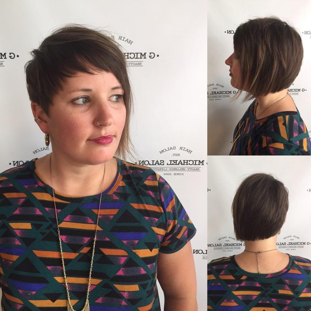 Women's Brunette Asymmetric Pixie With Textured Fringe And Blunt Intended For Short Hairstyles With Blunt Bangs (Photo 18 of 25)