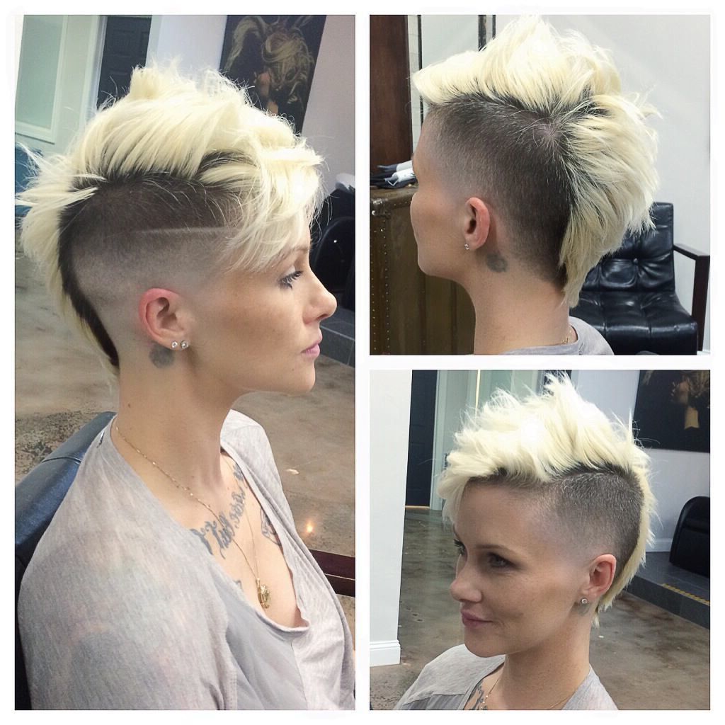 Women's Messy Platinum Mohawk With Fade And Shaved Side Detail Short For Short Hairstyles With Shaved Sides (Photo 24 of 25)