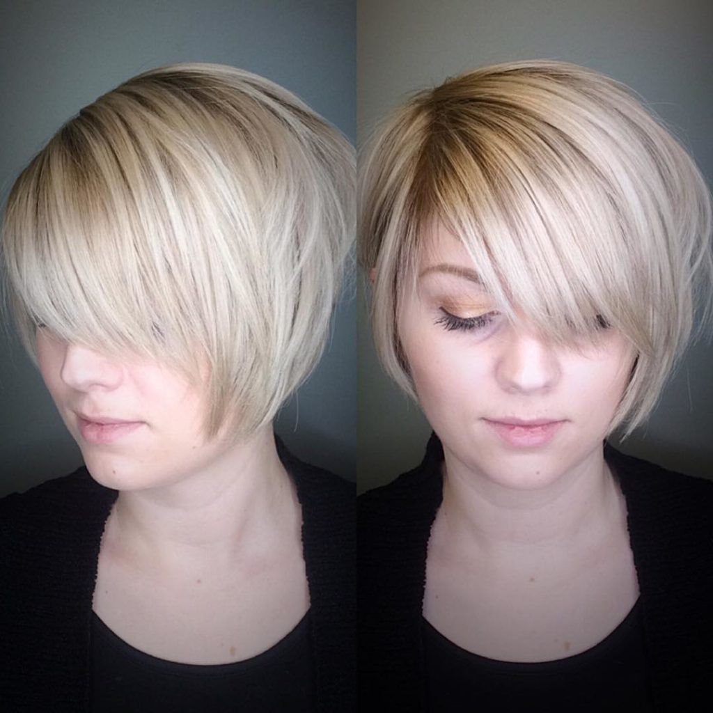 Women's Polished Blonde Stacked Bob With Side Swept Bangs And Soft With Regard To Short Hairstyles With Side Swept Bangs (Photo 18 of 25)