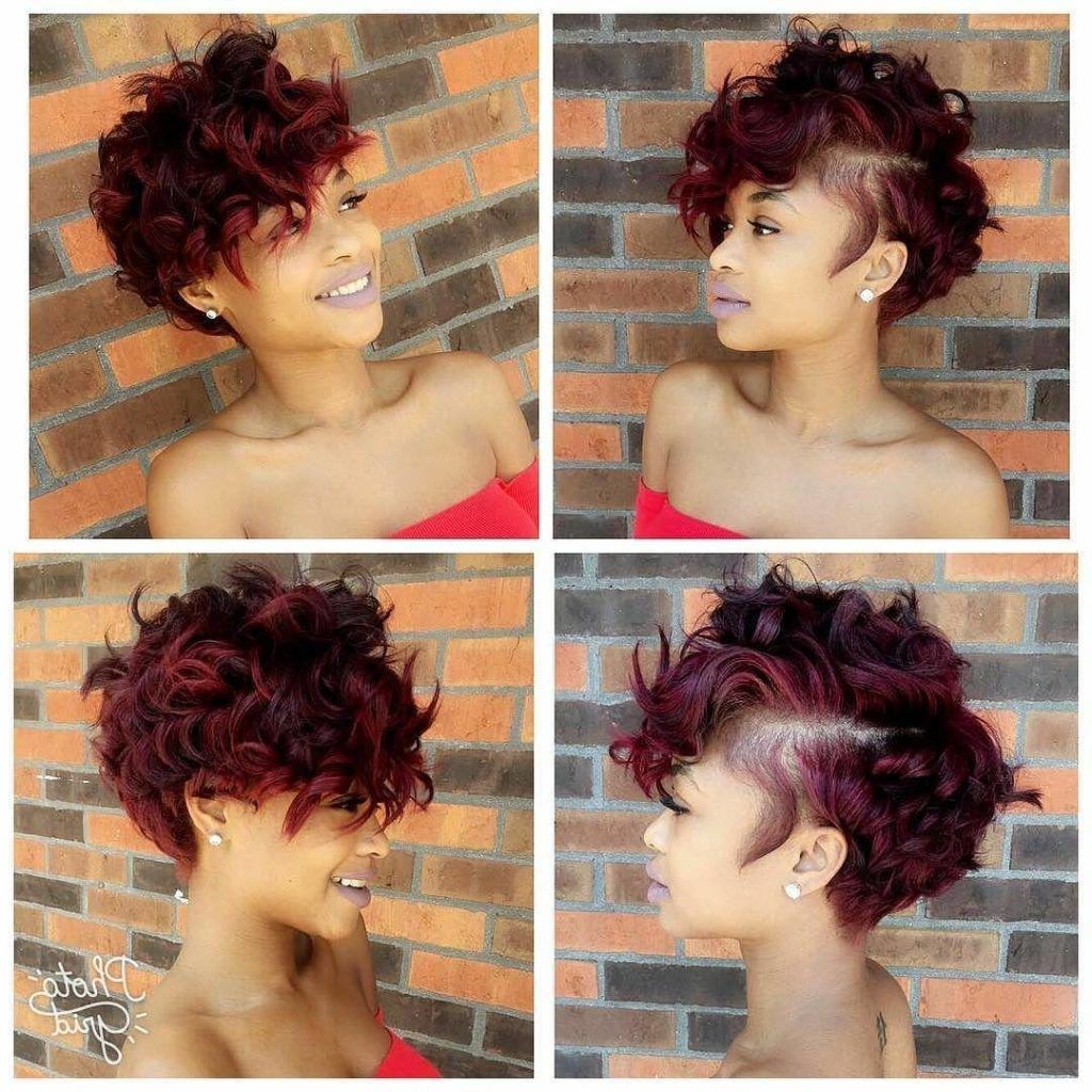 Women's Sexy Burgundy Messy Curly Pixie Short Hairstyle Inside Short Messy Curly Hairstyles (View 4 of 25)