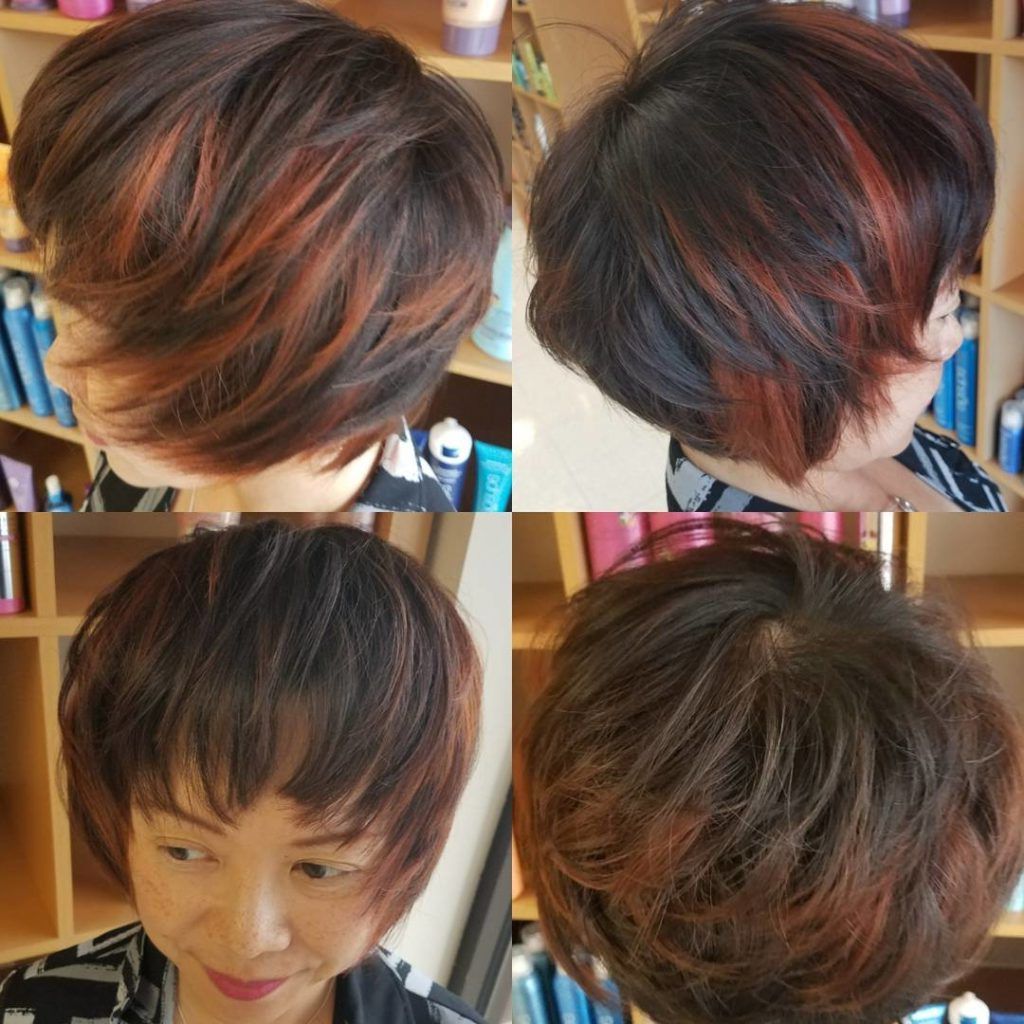 Women's Short Shaggy Page Boy On Brunette Hair With Red Highlights Inside Short Hairstyles With Red Highlights (View 24 of 25)