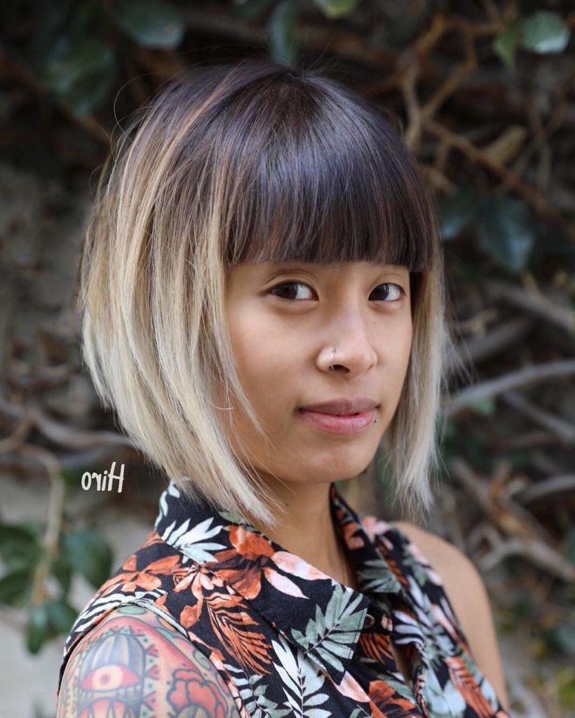 Women's Textured Bob With Blunt Brow Skimming Bangs And Ombre Short Inside Short Hairstyles With Blunt Bangs (Photo 24 of 25)