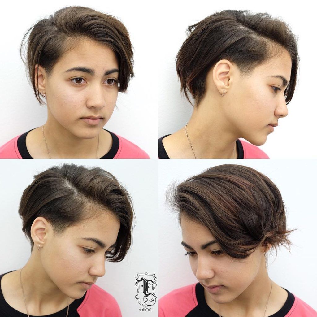 Women's Undone Side Swept Pixie With Tapered Undercut And Brunette Throughout Short Hairstyles For Brunette Women (View 21 of 25)