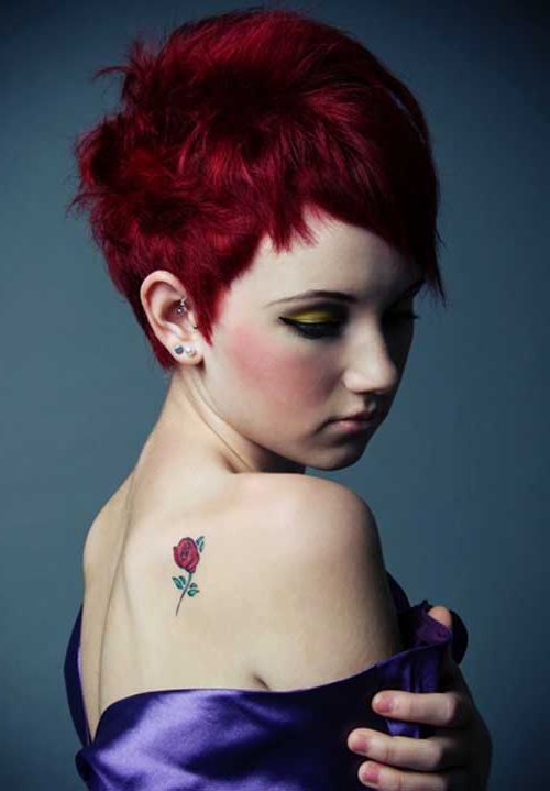 24 Really Cute Short Red Hairstyles | Styles Weekly Throughout Black Choppy Pixie Hairstyles With Red Bangs (View 18 of 25)