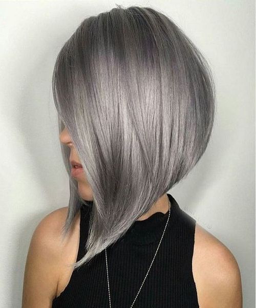 Angled Bob In Metallic Silver With Hint Of Purple Balayage. | Short With Regard To Silver Bob Hairstyles With Hint Of Purple (Photo 1 of 25)