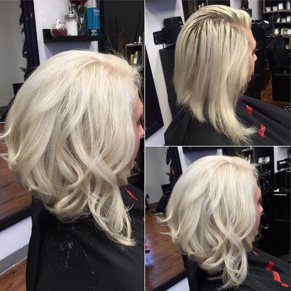 Curly Angled Bob Hairstyle For Women – Modern White Blonde Hair For Classy Slanted Blonde Bob Hairstyles (View 14 of 25)