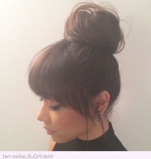 Top Bun And Bangs … | Hair Ideas In 2018 | Pinterest | Hair, Hair With Regard To Neat Side Fringe Hairstyles (Photo 14 of 25)