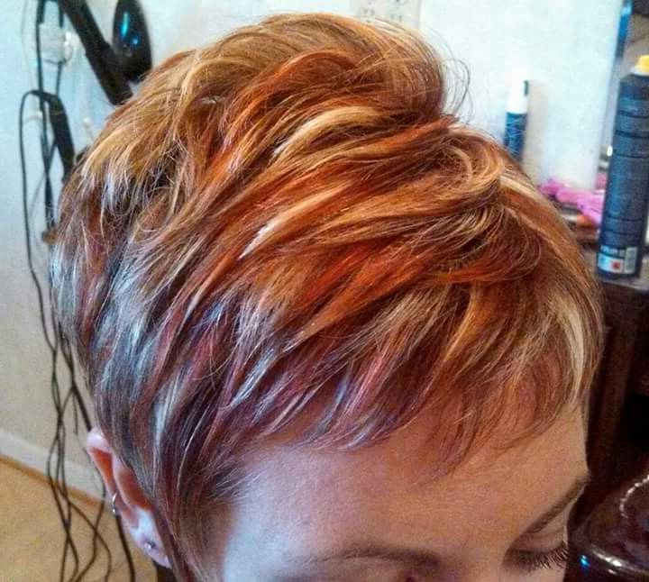 Womens Short Hair Cut With Red And Blond Highlights (View 5 of 25)