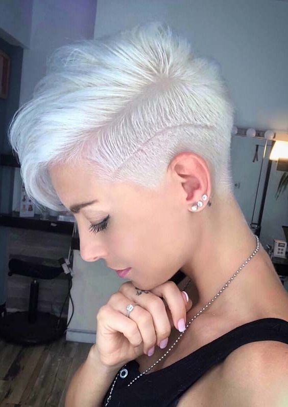 37 Best Side Shaved Platinum Blonde Short Pixie Haircuts For 2018 For Long Platinum Mohawk Hairstyles With Faded Sides (View 13 of 25)