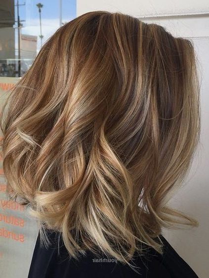 Check It Out Blonde Lob With Highlights/low Lights Layered Wavy Inside Latest Two Tier Caramel Blonde Lob Hairstyles (View 7 of 25)