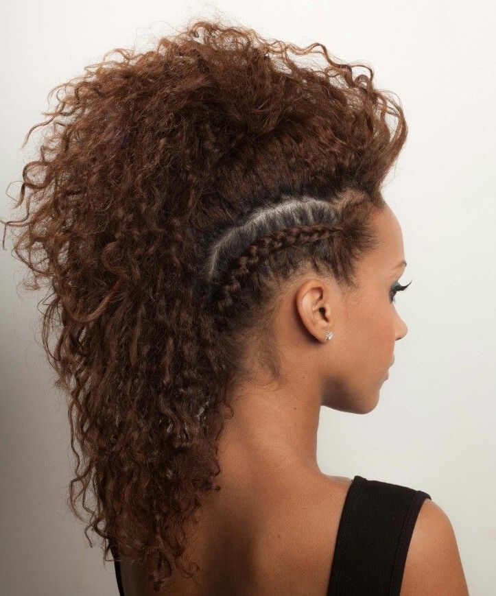 Curly Side Braided • Faux Hawk | Curly Hair Styles And Tips In 2019 Throughout Curly Style Faux Hawk Hairstyles (Photo 2 of 25)