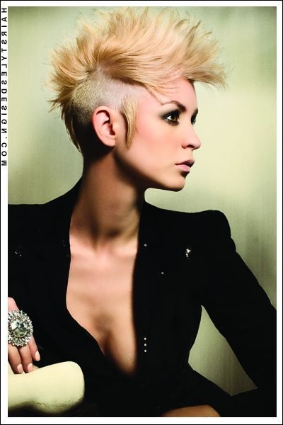 Edgy Punk Short Haircut. Shaved Sides With A Bleached Blonde Super In Bleached Feminine Mohawk Hairstyles (Photo 15 of 25)