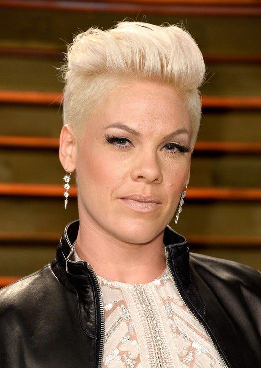 Pink's Platinum Blond Fauxhawk Haircut For Women | Things Within Platinum Fauxhawk Haircuts (Photo 1 of 25)