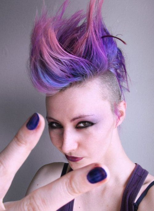 Purple Seapunk Mohawk | Hair Dos! | Hair, Hair Styles, Purple Hair Inside Spiky Mohawk Hairstyles With Pink Peekaboo Streaks (Photo 4 of 25)