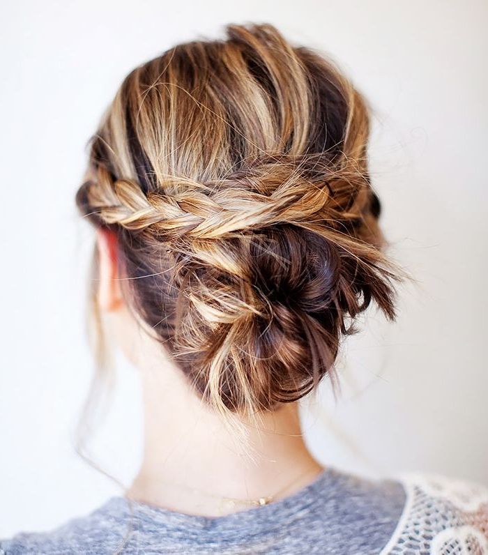 12 Incredibly Chic Updo Ideas For Short Hair | Byrdie Inside Bohemian Braided Bun Bridal Hairstyles For Short Hair (View 8 of 25)