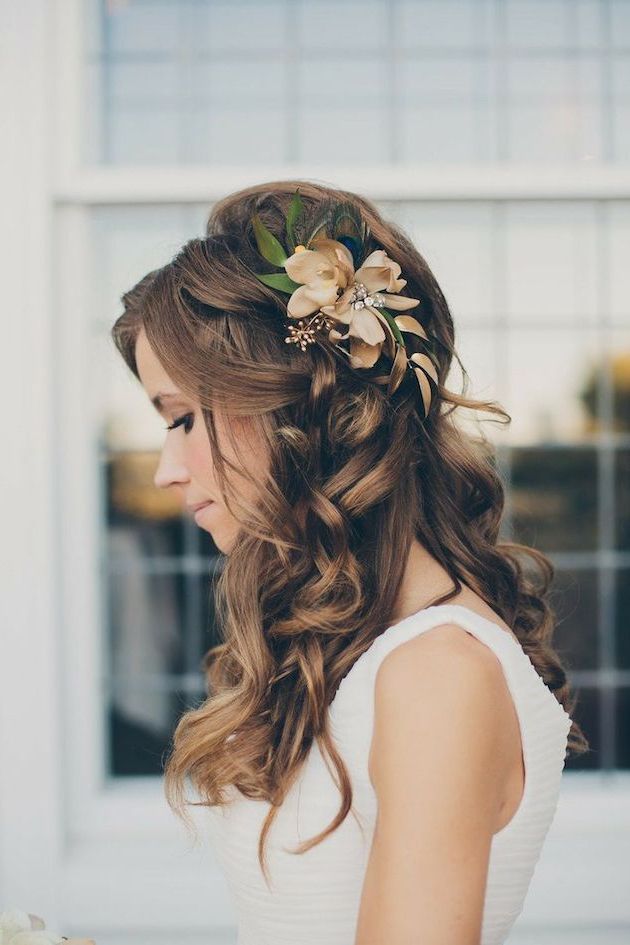 15 Gorgeous Half Up Half Down Hairstyles For Your Wedding | Hair Intended For Curly Wedding Updos With Flower Barrette Ties (View 1 of 25)
