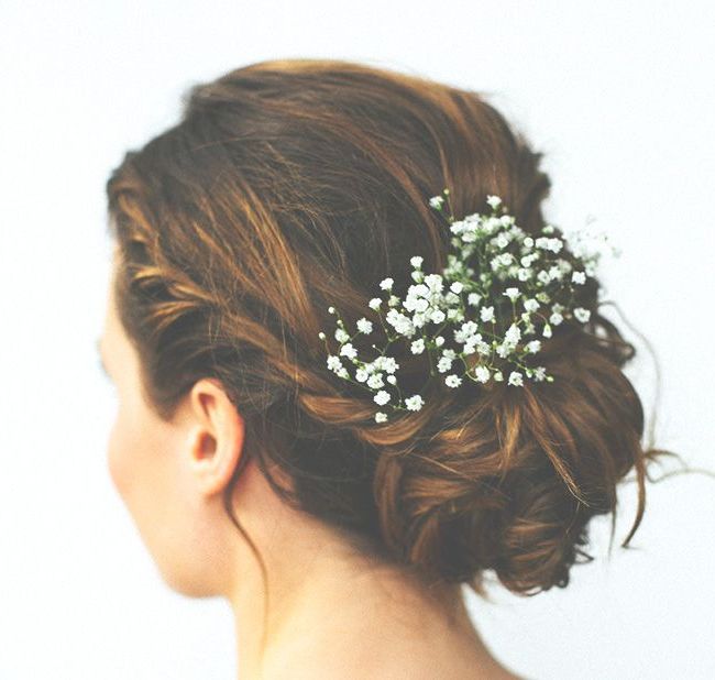 16 Wedding Hairstyles With Flowers | A Wed Hair | Pinterest With Regard To Undone Low Bun Bridal Hairstyles With Floral Headband (View 3 of 25)