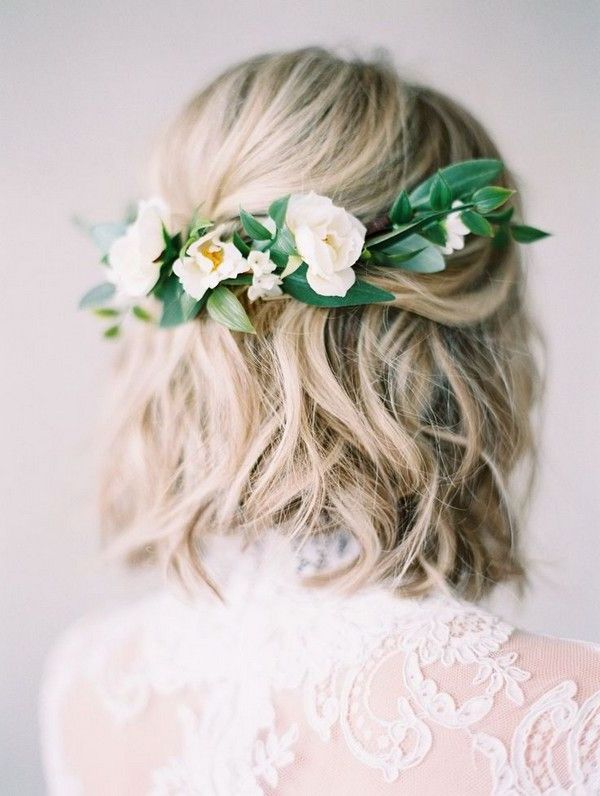 18 Gorgeous Wedding Hairstyles With Flower Crown | Flower Crowns Pertaining To Flower Tiara With Short Wavy Hair For Brides (View 5 of 25)