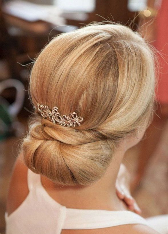 20 Best Wedding Hairstyles For Long Hair | Wedding Hairstyles Inside Sleek Bridal Hairstyles With Floral Barrette (View 3 of 25)