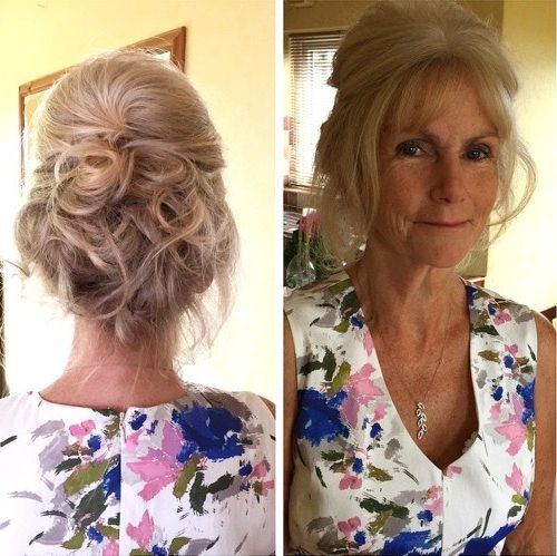 40 Ravishing Mother Of The Bride Hairstyles – Page 34 – Foliver Blog In Curly Ash Blonde Updo Hairstyles With Bouffant And Bangs (View 4 of 25)
