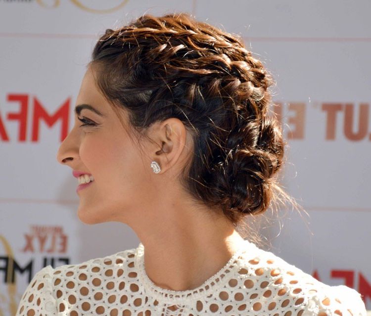 Best Sonam Kapoor Bun Hairstyles For Indian Wedding And Festive Intended For Sleek Low Bun Rosy Outlook Wedding Updos (View 11 of 25)