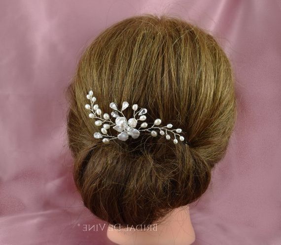 Bridal Diamante Keishi & Rice Freshwater Pearl Hair Pin | Etsy Inside Chignon Wedding Hairstyles With Pinned Up Embellishment (View 21 of 25)