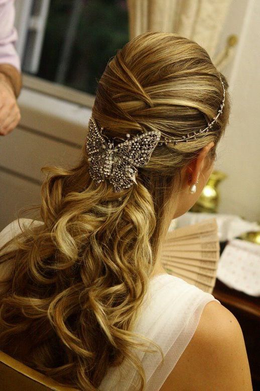 Bride's Half Up Crisscross Braided Long Curls Bridal Hair Ideas With Regard To Criss Cross Wedding Hairstyles (View 6 of 25)