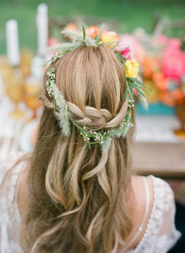 Elegant Wedding Hairstyles: Half Up Half Down | Tulle & Chantilly Regarding Floral Crown Half Up Half Down Bridal Hairstyles (View 7 of 25)