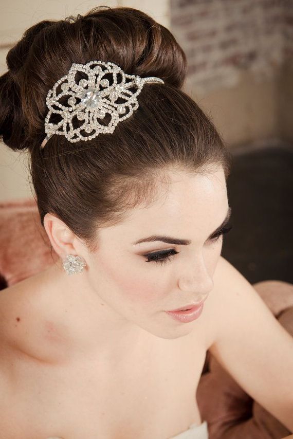 Elle Hair Accessories Wedding Headband Bridal –Rhinestone & Crystal Regarding High Updos With Jeweled Headband For Brides (View 14 of 25)