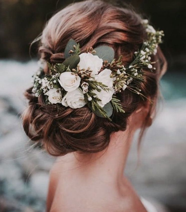 Flower Crown Rustic Wedding Hair | Wedding Hairstyles | Pinterest Regarding Undone Low Bun Bridal Hairstyles With Floral Headband (View 5 of 25)