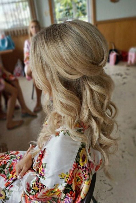 Half Up Half Down Curl Hairstyles – Partial Updo Wedding Hairstyles With Tied Back Ombre Curls Bridal Hairstyles (View 3 of 25)