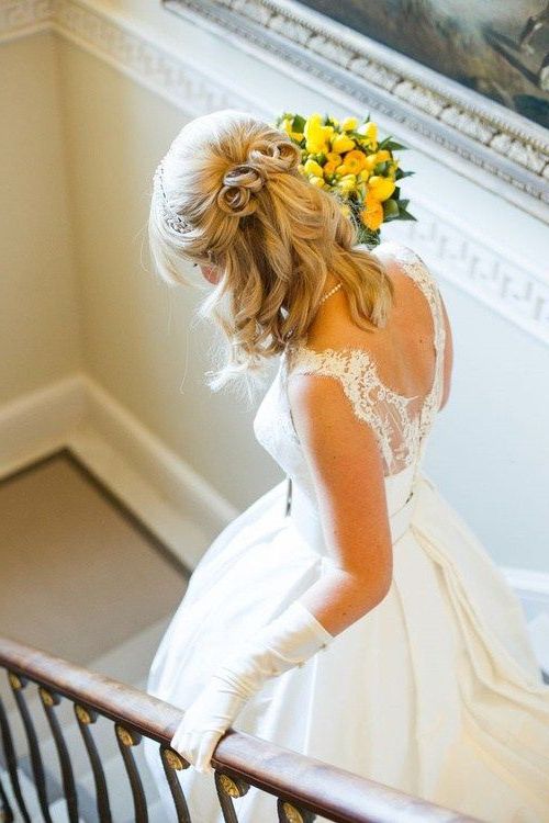 Half Up Half Down Wedding Hairstyles – 40 Stylish Ideas For Brides Within Medium Half Up Half Down Bridal Hairstyles With Fancy Knots (View 6 of 25)