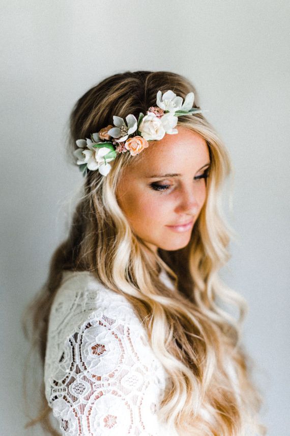 Lamb's Ear + Neutral Blooms Flower Crown | Wedding Hair & Makeup Within Curly Wedding Hairstyles With An Orchid (View 18 of 25)