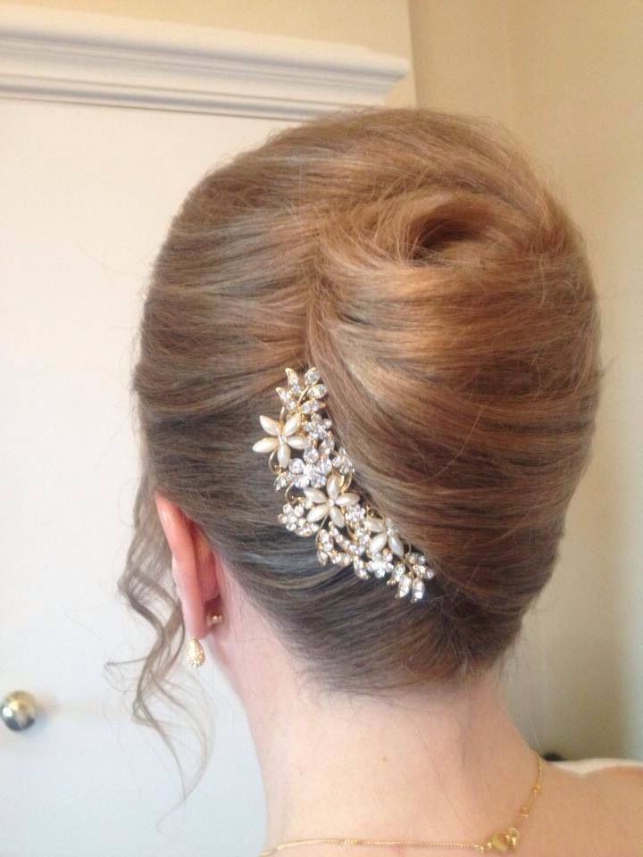 Pearls & Sparkles! French Roll With Glittery Pearl Hair Accessories In Classic Twists And Waves Bridal Hairstyles (View 6 of 25)