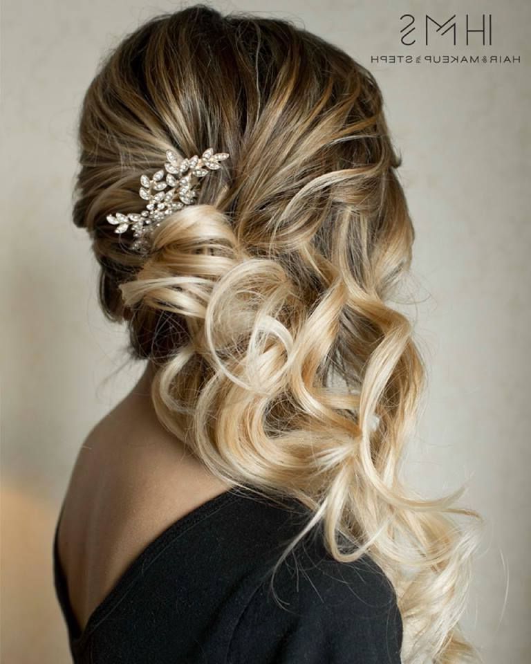 Pinmichelle Young On Hair In 2019 | Pinterest | Wedding Inside Curled Side Updo Hairstyles With Hair Jewelry (View 1 of 25)